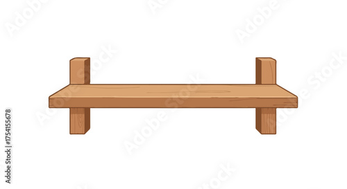 Illustration of a simple wooden shelf construction, designed with clean lines and a natural wood texture, creating a versatile display surface