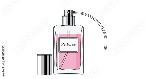 Elegant perfume bottle illustration showcasing a minimalist and refined design aesthetic for fragrance advertising, editorial content, or beauty