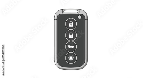 Modern car key remote with security and alarm functions showcasing technological sophistication and sleek design elements within automotive innovation