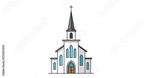 Stylized church facade illustration showcasing traditional architecture with a modern touch in vector format