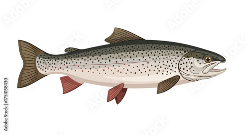 Detailed illustration of a brown trout showcases its unique color patterns and distinct features against a white backdrop