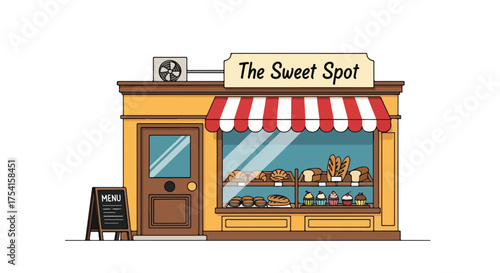 Charming Bakery Shop Illustration with Sweet Treats and Delightful Design Featuring Colorful Pastries