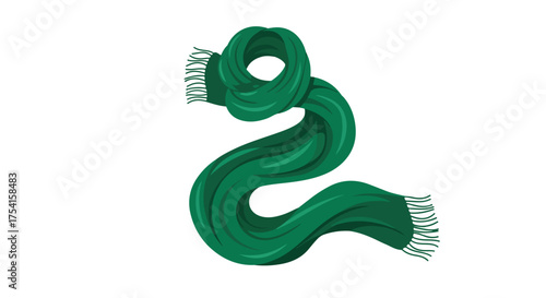 Elegant coiled green scarf illustration depicting warmth and winter fashion on clean background for creative projects