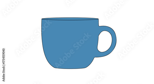 Simple blue ceramic cup, studio shot on white background with clean lines. A graphic element perfect for illustrations and designs about coffee and