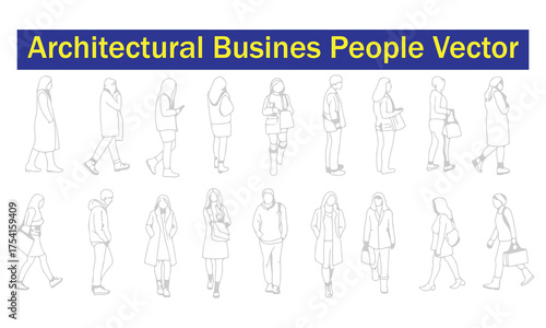 Architectural Business People Vector | Professional Line Art Silhouettes for Office and Urban Design