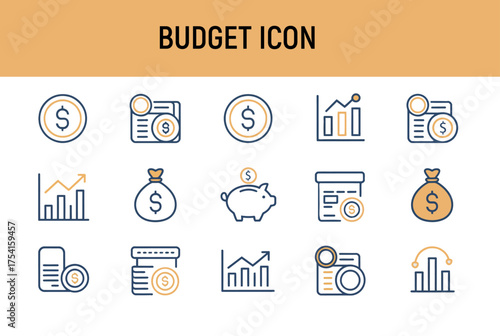 Money finance budget icon set business financial strategy calculate profit target management signs