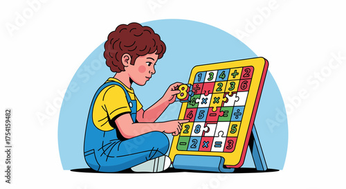 Boy Solving Mathematics Puzzle Early Learning Concepts