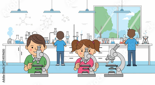 Children Conducting Scientific Experiments In A School Laboratory