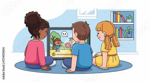 Children Enjoying Online Learning Together At Home In A Cozy Setting