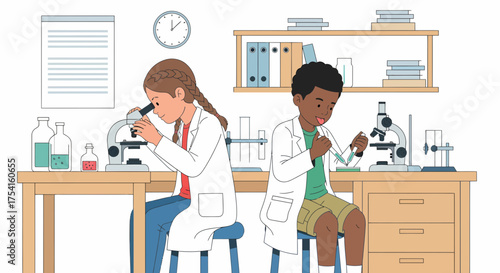 Enthusiastic Youngsters Exploring Science Through Microscopes In The Lab