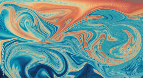 Abstract Fluid Art with Blue Orange and Teal Swirls