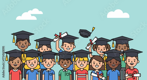 Happy Graduating Students Throwing Graduation Caps In The Air