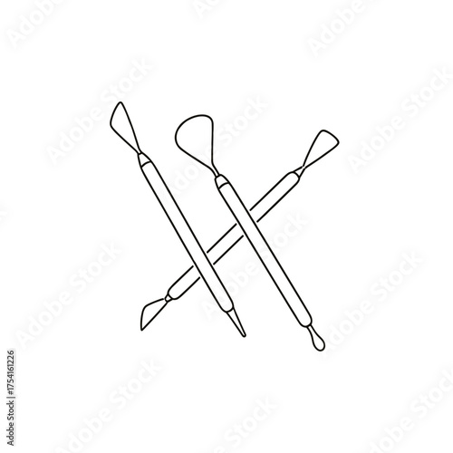 Clay sculpture tools crossed, pottery craft vector icon
