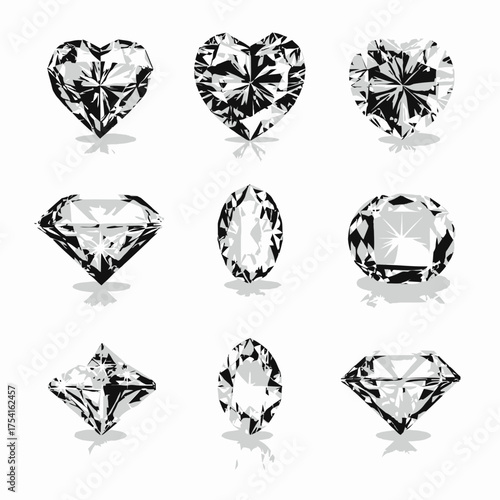 Shining vector collection of brilliant cut diamonds and gemstones in various elegant shapes, perfect for luxury jewelry design.
