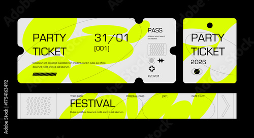 Control ticket bracelets for events, disco, festival, fan zone, party, staff. Vector mockup of a festival bracelet in a futuristic style.	