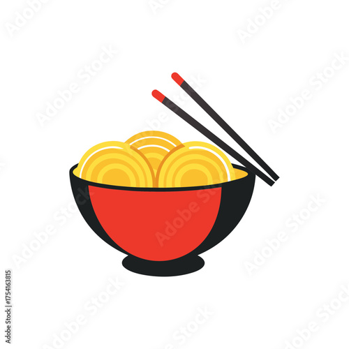 Bowl of Noodles with Chopsticks Vector Art