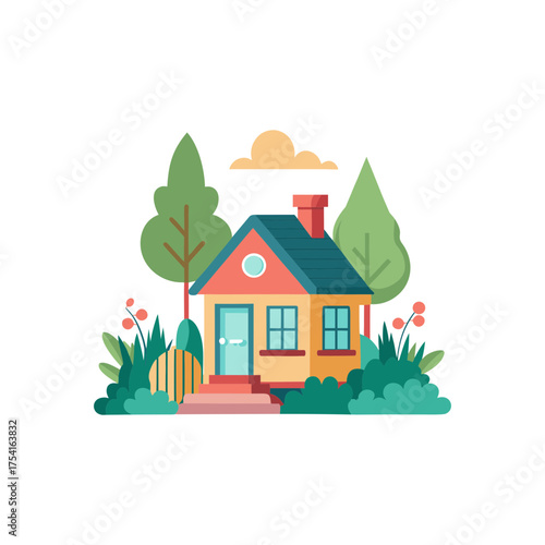 Cozy Little House with Garden Vector Art