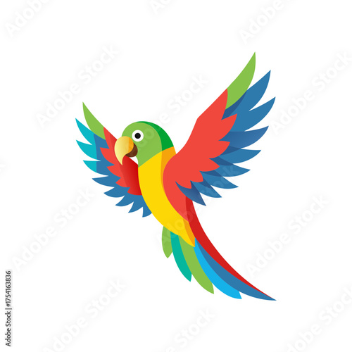 Colorful Parrot Flying with Open Wings Vector Art