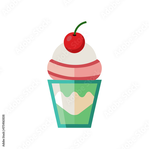 Cup of Ice Cream with Cherry on Top Vector Art