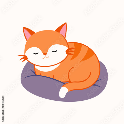 Cute Cat Sleeping on a Pillow Vector Art