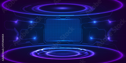 Hi tech modern tech layout stage or room with digital architecture circuit line around.Vector illustration.