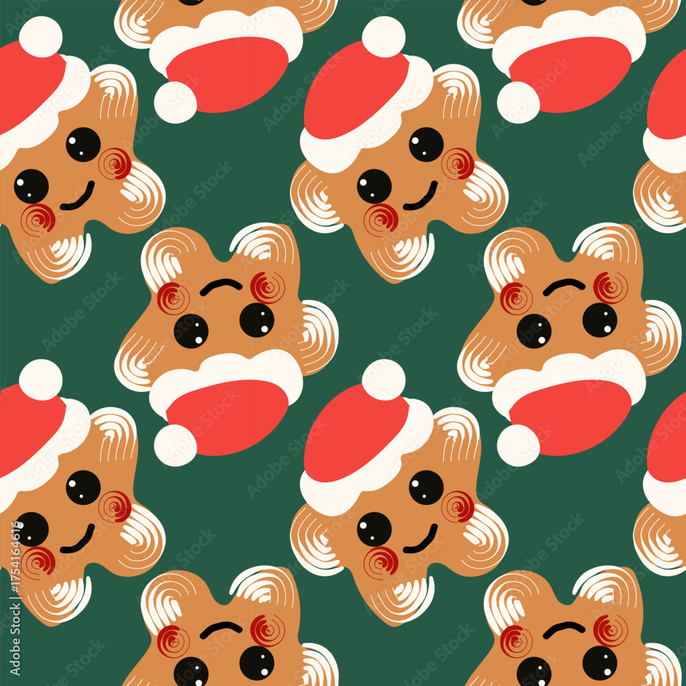 Obraz premium New Year's pattern with ginger characters. Gingerbread stars, cookies in the form of Christmas sweets with icing. winter endless background for the new year. festive design, fabric. Children's pattern