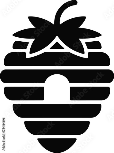 Stylized silhouette of a beehive with raspberry and berry fruit design