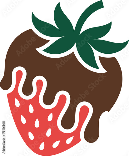 Stylized chocolate dipped strawberry dessert icon silhouette