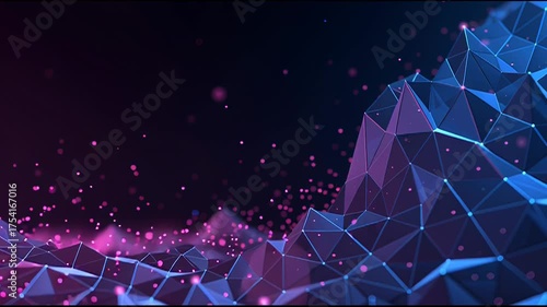 Colorful geometric shapes create an abstract landscape filled with light and movement in a digital animation