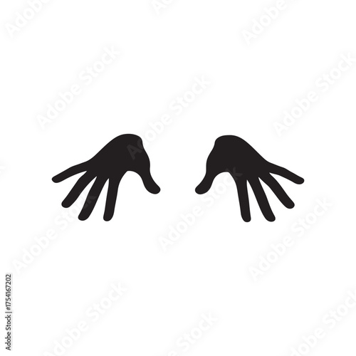 The black hands of an alien isolated on white. Hand drawn simple doodle clipart. Space and extraterrestrial theme. Idea for poster, banner, cards.Space symbol stock vector illustration.
