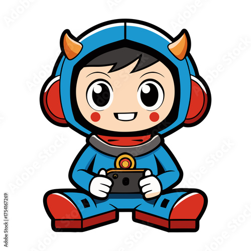 cartoon professions cute characters as gamer