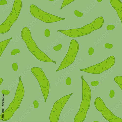 Edamame Seamless Pattern Hand Drawn Sketch. Cute edamame pattern background. Organic Soybean Background for Food and Fabric Design
