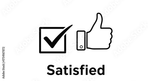 Satisfied concept with thumbs up and check mark icons, approval and positive feedback symbol, customer satisfaction and approved confirmation vector illustration