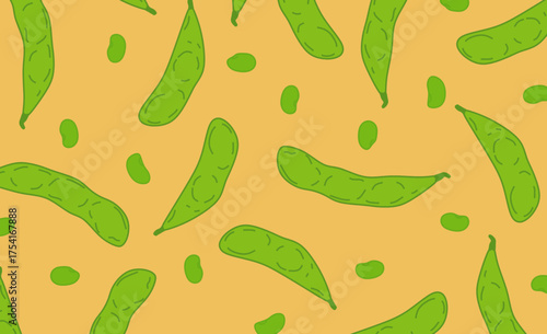 Soybeans seamless pattern. Soybeans background. Soybean beans pattern background.  Edamame illustration for packaging. 