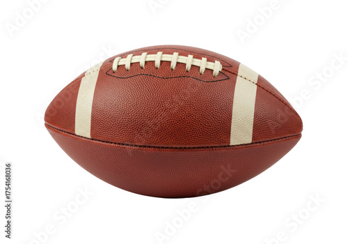 Isolated American football with stripes and stitching detail, sport object, brown ball, equipment