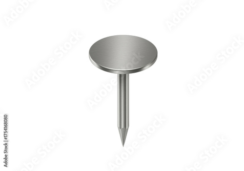 Metal thumbtack isolated on transparent background, push pin tack for office supplies and bulletin board use PNG