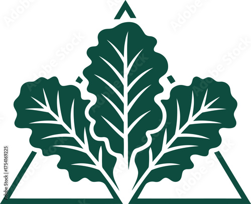 Three leafy green plant silhouettes arranged in a triangular frame design