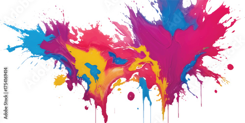 Vivid rainbow watercolor splash on white background with colorful brush stroke splatter and soft gradient texture for modern abstract art design, creative decorative composition