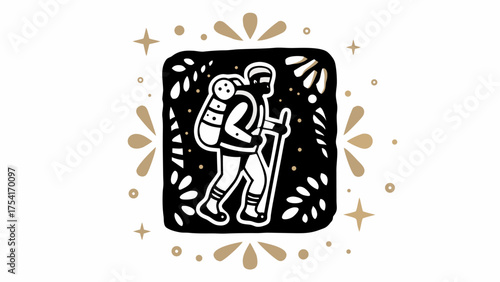 Adventurous hiker with backpack and walking sticks enjoying nature's beauty and fresh air outdoors