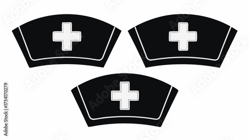 Classic nurse caps with white crosses evoke healthcare and medical profession, vintage nursing symbols