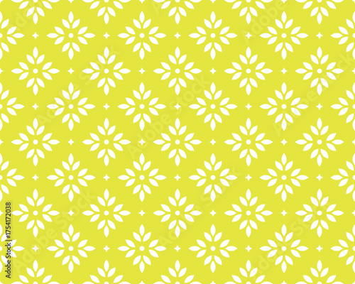 Flower geometric pattern. Seamless vector background. White and yellow ornament. Ornament for fabric, wallpaper, packaging. Decorative print