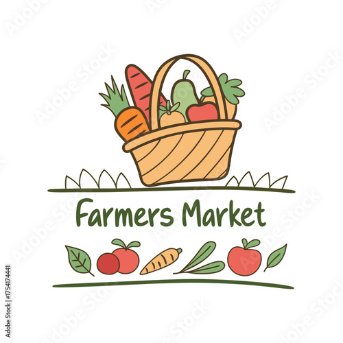 Farmers Market Basket with Fresh Produce