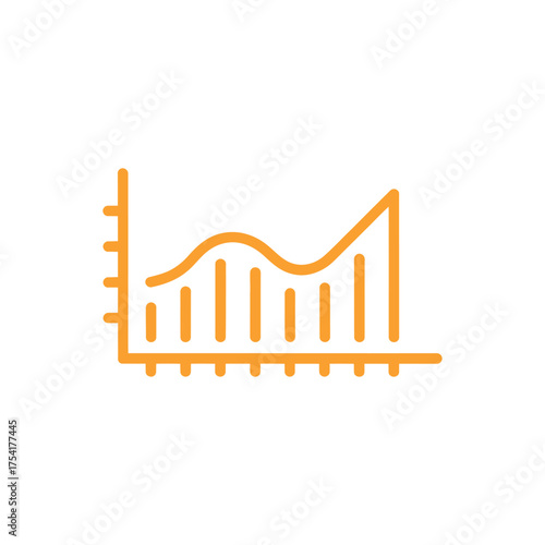 Orange colored line and bar graph displaying fluctuating market trends on a white background