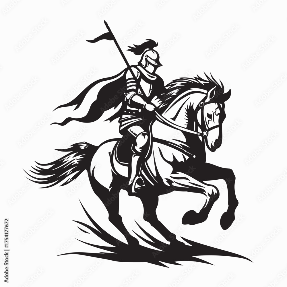 Fototapeta premium Royal Knight Riding Horse Vector Illustration isolated on white background
