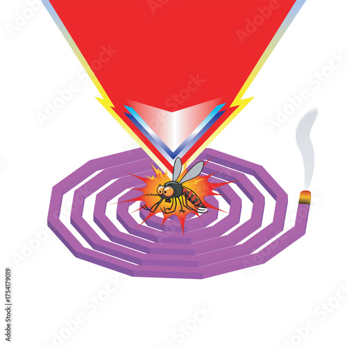 Animated mosquito coil with lightning effect destroying a mosquito.