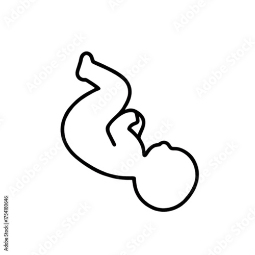 Baby fetus in womb outlined in black silhouette on white background  