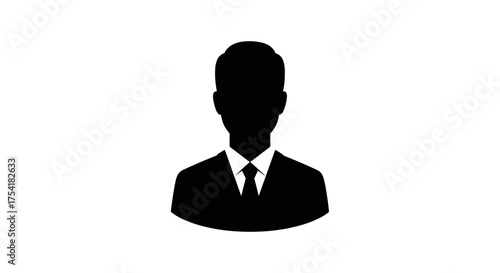 User profile icon of a businessman in a suit. Anonymous person silhouette for corporate identity. Male avatar for business accounts, manager, or employee representation.