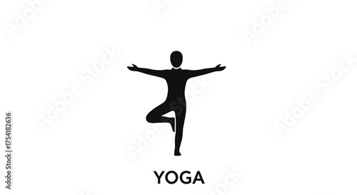 Yoga tree pose vector icon. Person in Vrksasana asana for balance and harmony. Concept of concentration, fitness, wellness, meditation, and healthy lifestyle pictogram.