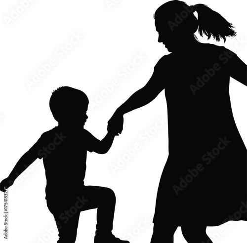 Silhouette of Parent and Child Walking Together