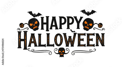 Happy Halloween Celebration with Spooky Decorations and Bats